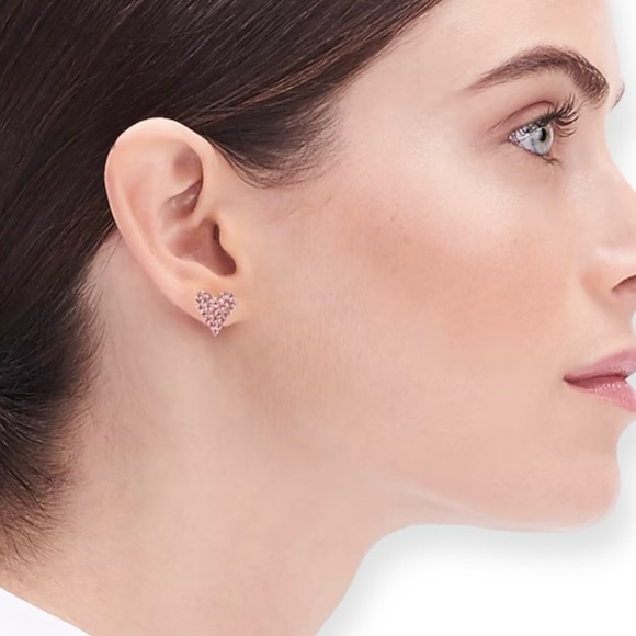J. CREW Pink Crystal Heart Earrings Pavé Rhinestone Stud Pierced Earrings NWT - Picture 4 of 8